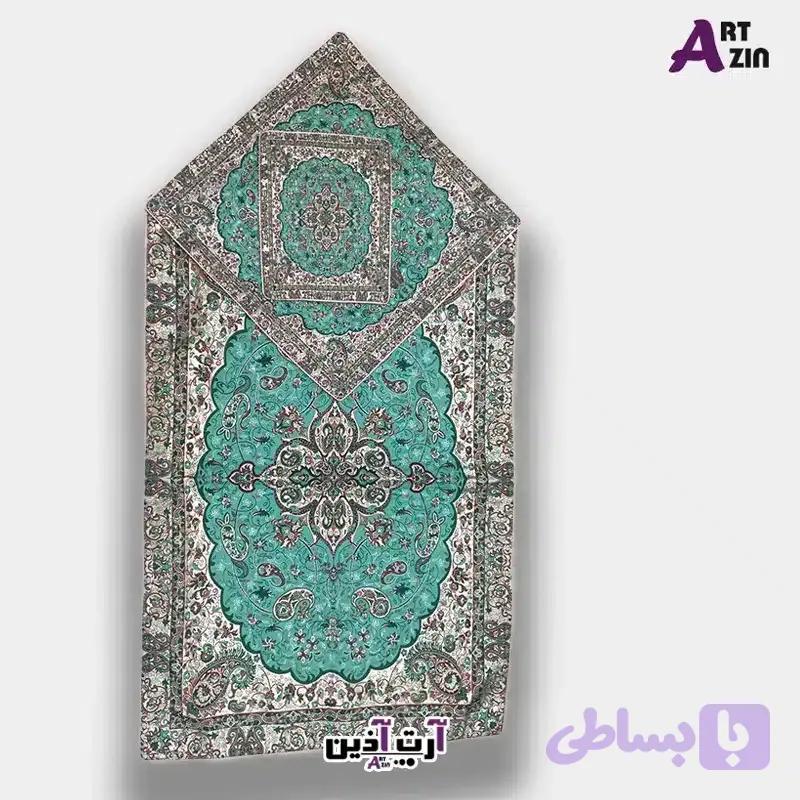 سجاده ترمه سه تکه یزد طرح شاه عباسی | سبز کد: 1656 — تصویر 1