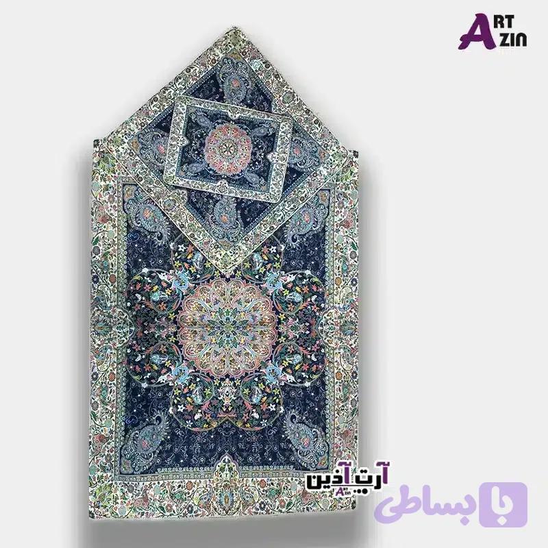 سجاده جانماز ترمه یزد سه تکه طرح افشاری | سرمه‌ای کد: 1657 — تصویر 1