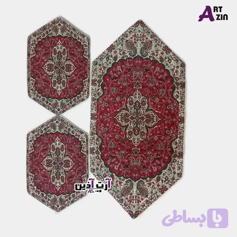 ترمه رومیزی سه تکه قرمز یزد طرح شاه عباسی کد: 1653 — تصویر 1