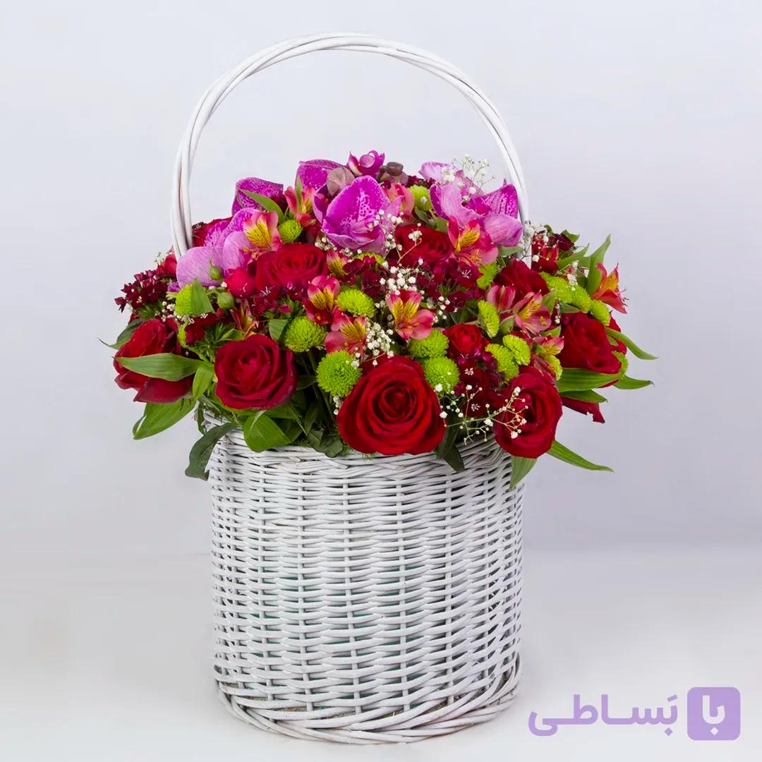 سبد گل هدیه رز و ارکیده کد 3530 +ارسال رایگان |باختر