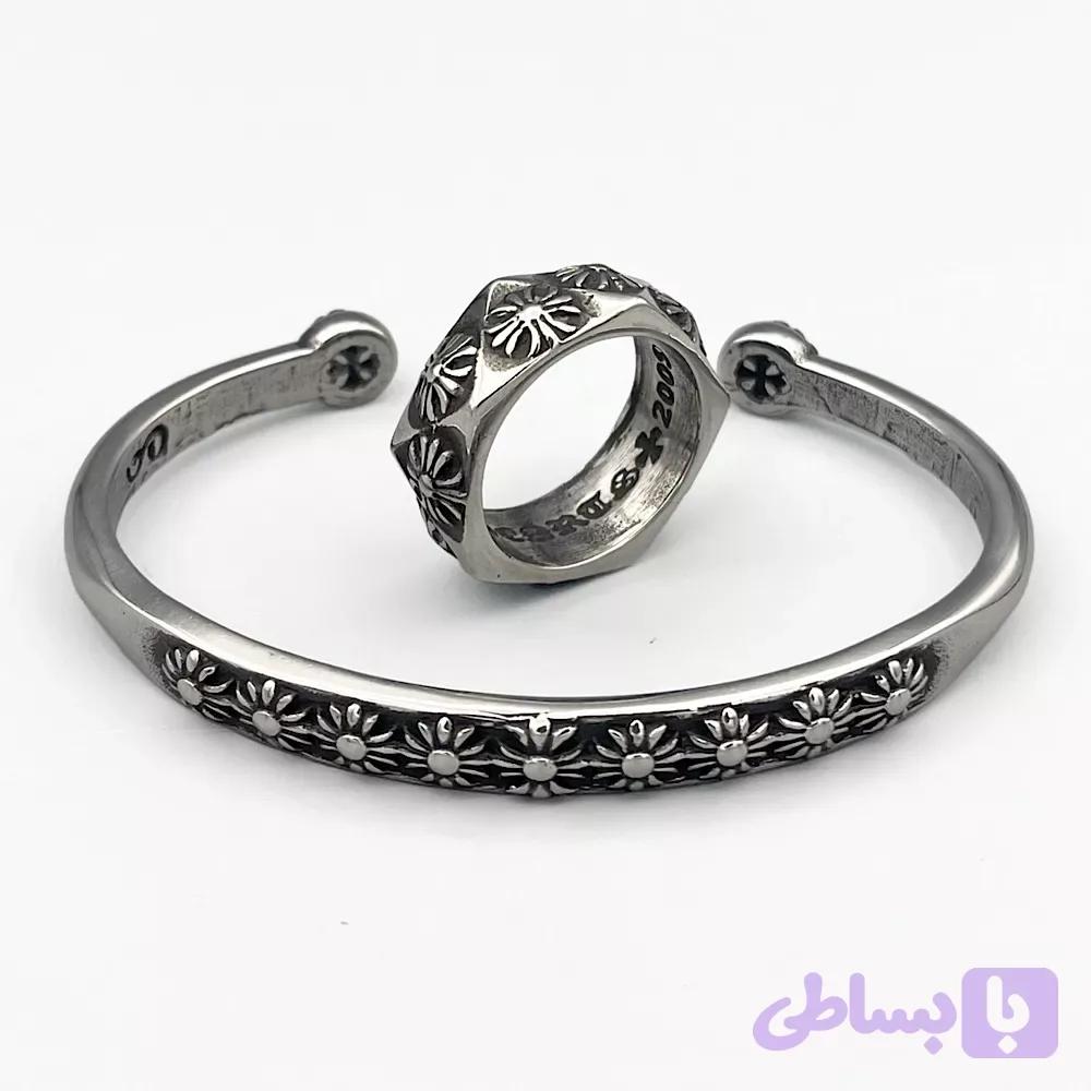 ست انگشتر پنج ضلعی صلیب زنبق و دستبند کروم هارتس (Gothic Daisy cuff) — تصویر 1