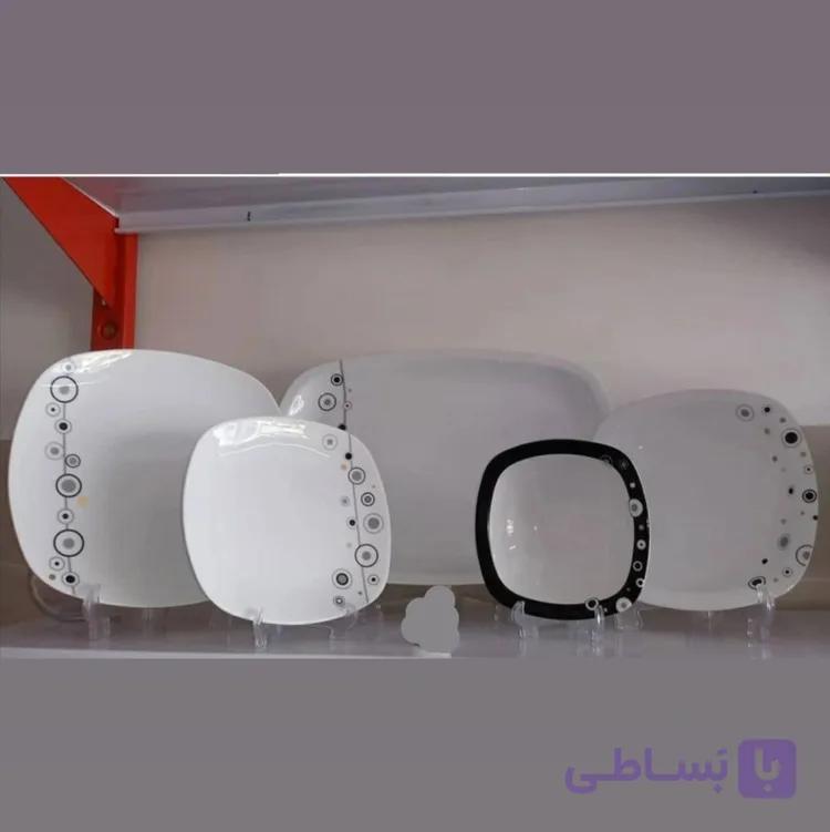 سرویس چینی زرین طرح دایره‌ای مشکی طوسی ۲۵ پارچه