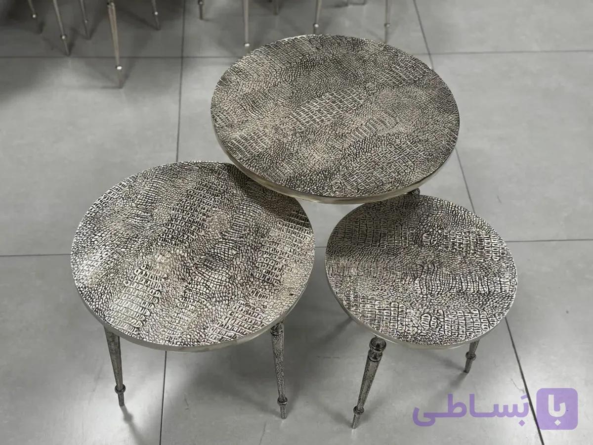 میز عسلی چرمی ۳ سایز آلومینیوم سیاه قلم