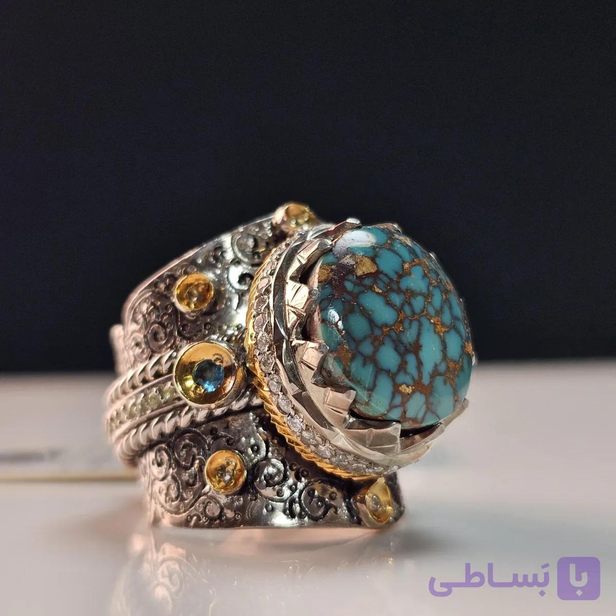 انگشتر فیروزه سه نگین — تصویر 1