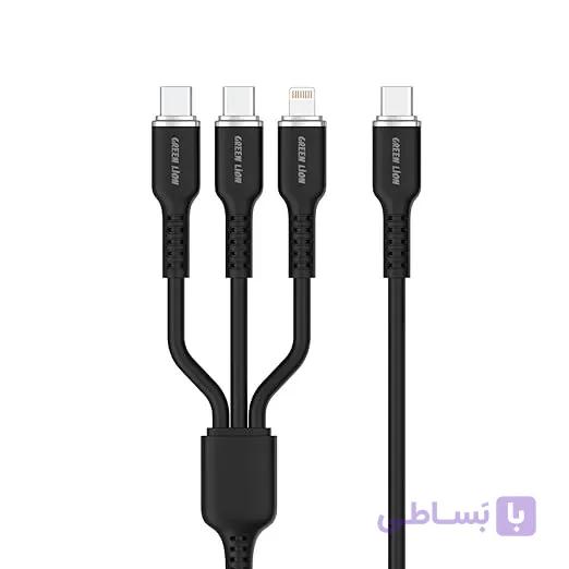 کابل سیلیکونی 3 در 1 گرین لاین با تبدیل تایپ سی به (دو پورت USB-C / یک پورت Lightning)