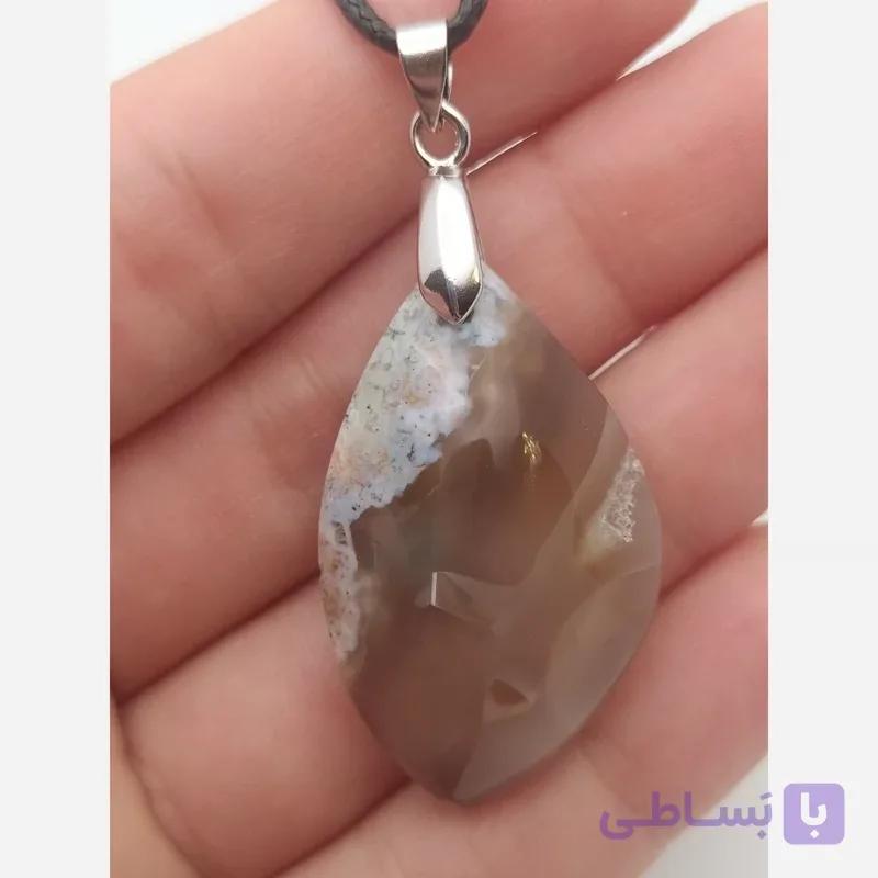 گردن آویز عقیق شجر با زنجیر استیل