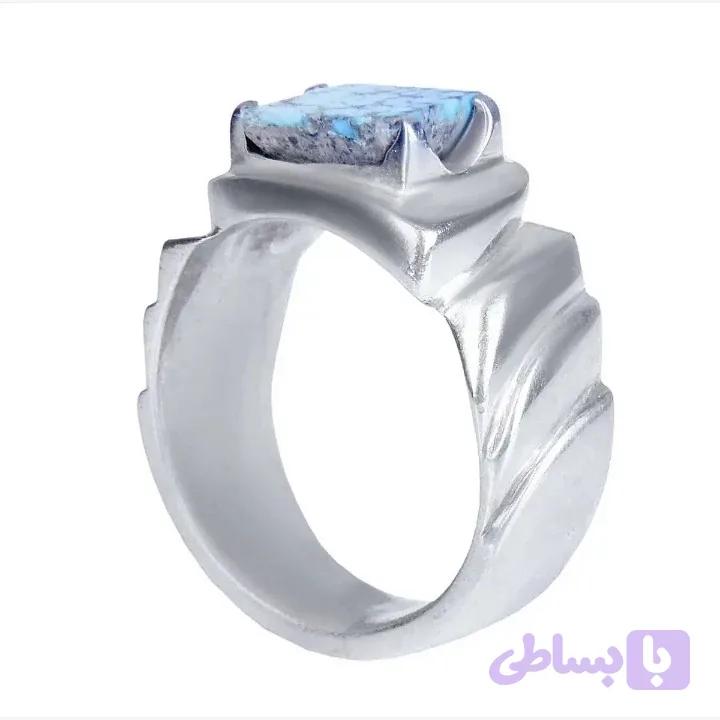 انگشتر فیروزه نیشابور مردانه رکاب بغل طرح دار نقره عیار 925