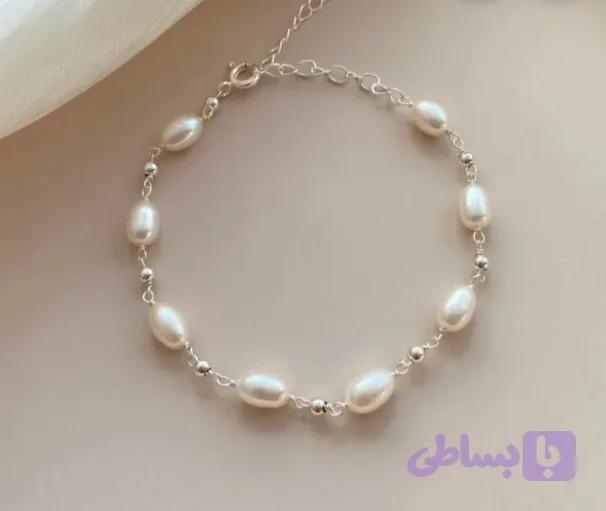 دستبند گوی و مروارید پرورشی طبیعی و نقره ۹۲۵