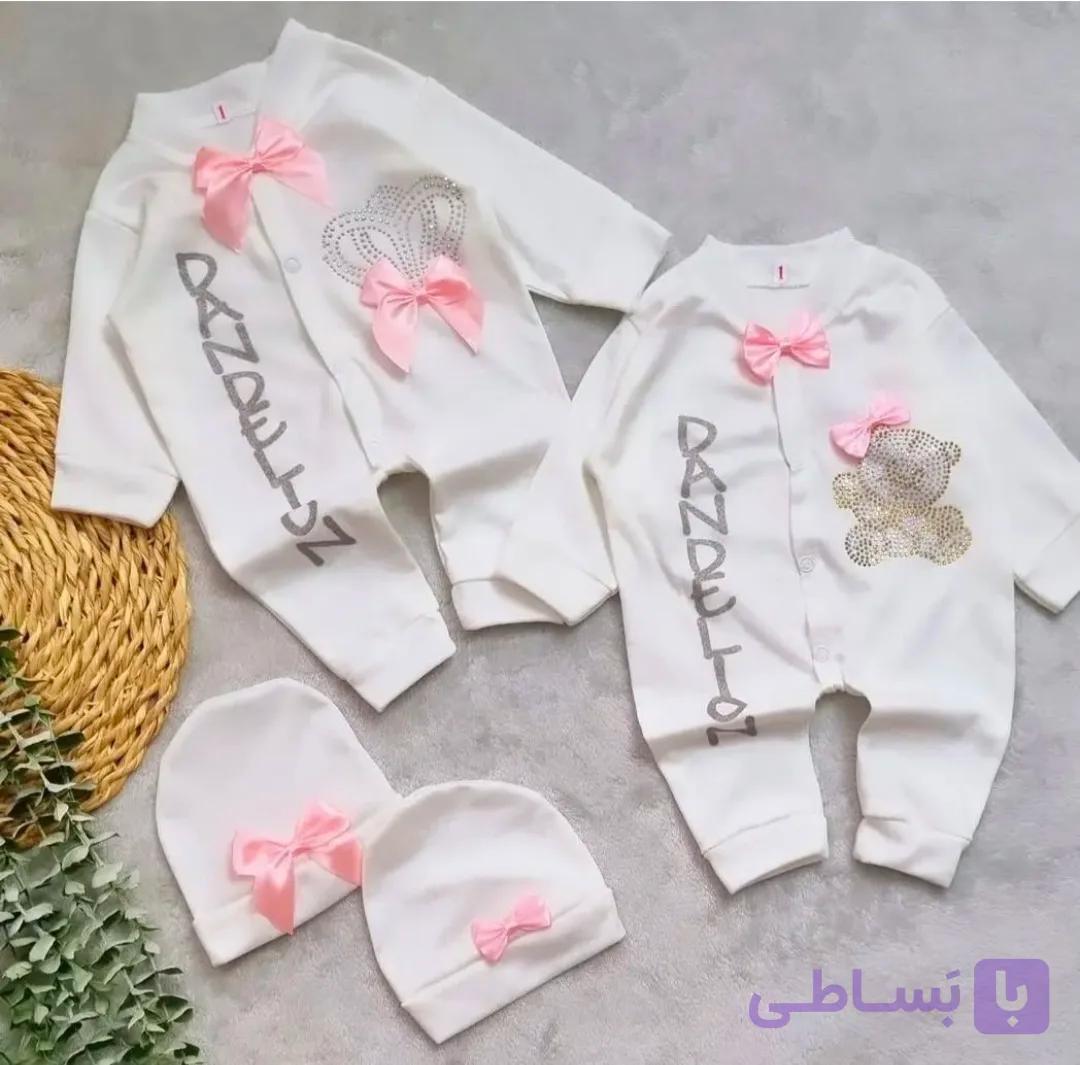 سرهمی نوزادی + کلاه پاپیون صورتی نوزادی مجلسی(بدو تولد تا ۴ ماهگی)