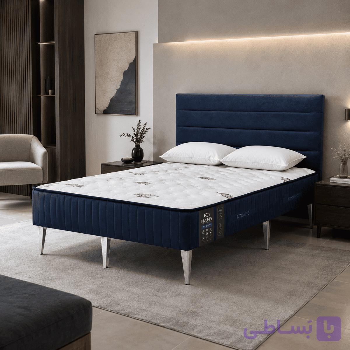 تشک دو نفره پایه‌دار فلزی نفیس مدل نیلوفر A – سایز ۱۸۰×۲۰۰ — تصویر 1