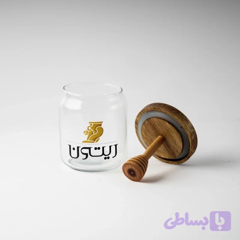 ظرف مخصوص نگهداری عسل ، از جنس شیشه و چوب بسیار با کیفیت