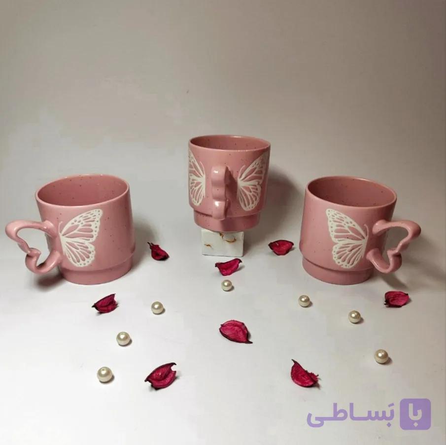 ماگ صورتی برجسته مدل پروانه — تصویر 1