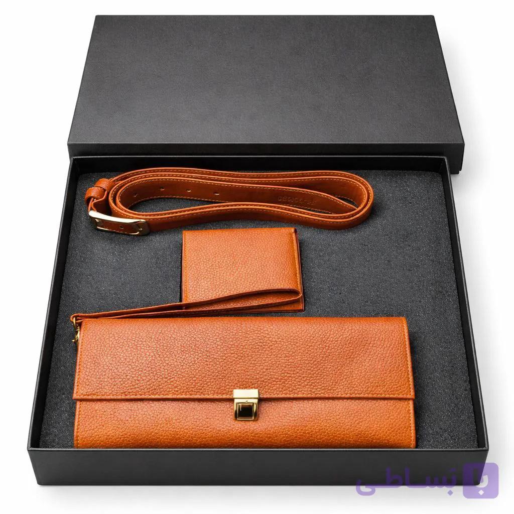 ست سه تکه کیف و کمر مردانه چرم با کیفیت — تصویر 1