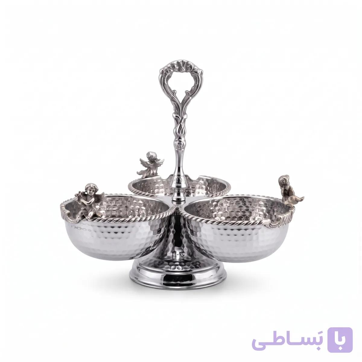 اردو سه پیاله پایه دار برنجی فلورنس نقره ای