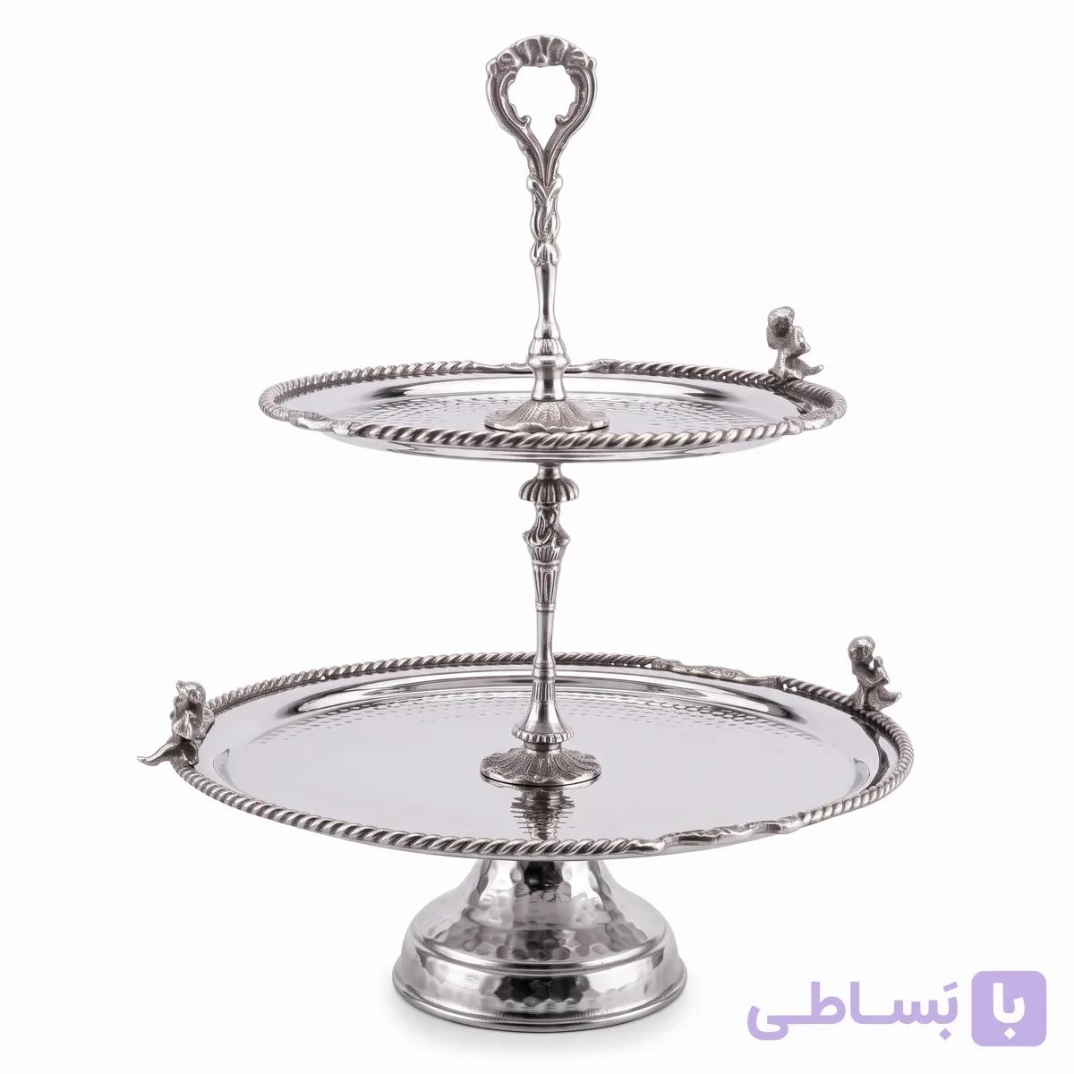 شیرینی دو طبقه برنجی تاینی نقره ای
