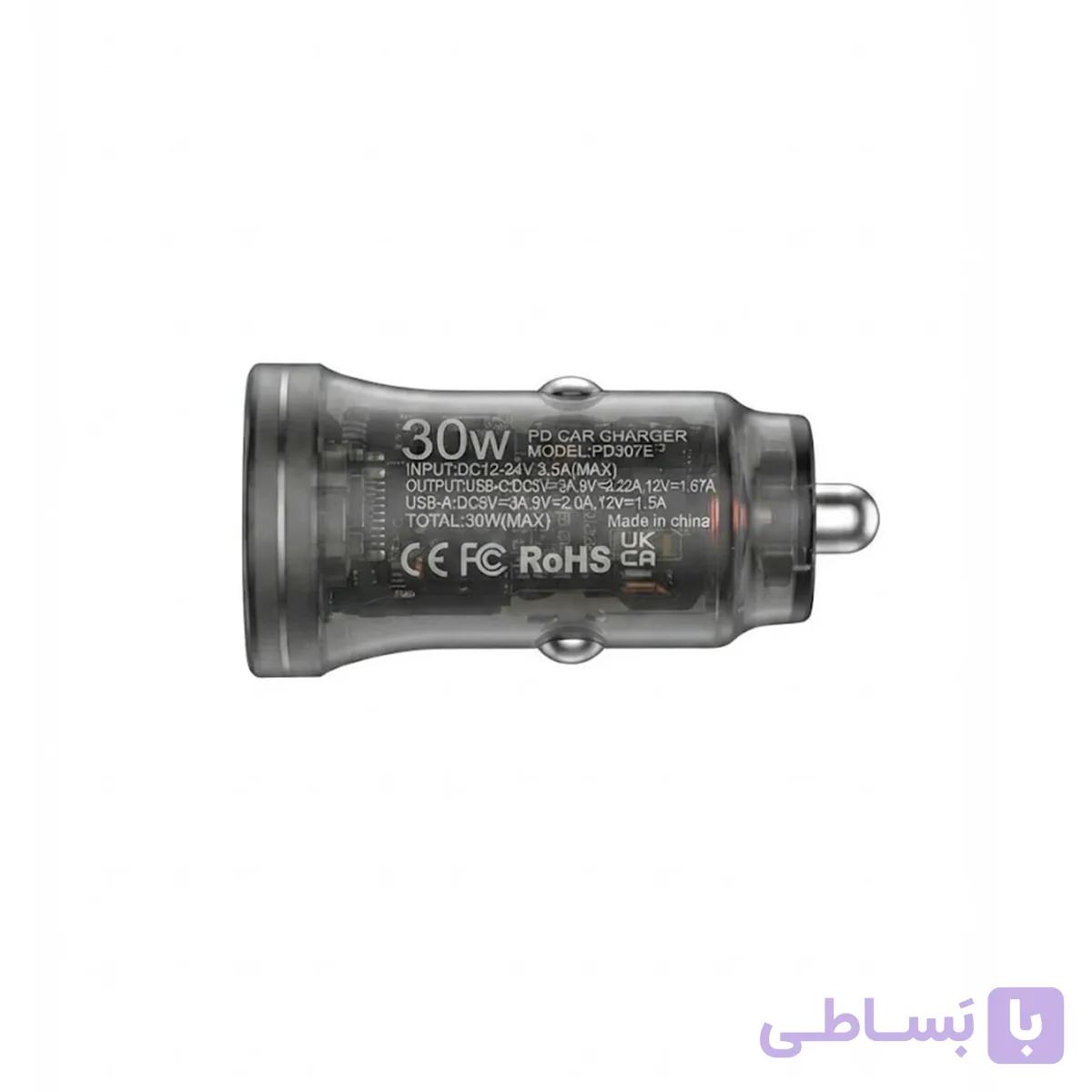 شارژر فندکی دو پورت هانوفر ۳۰ وات (Type-C و USB) — تصویر 1