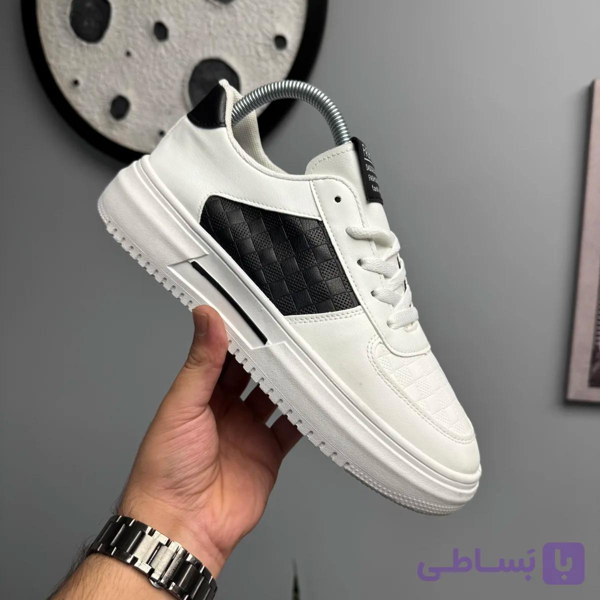 کفش اسپرت مردانه سفید مشکی لژدار — تصویر 1