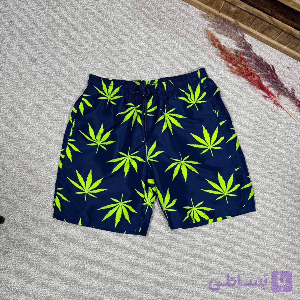 شلوارک مموری وارداتی طرح برگ رنگ آبی — تصویر 1