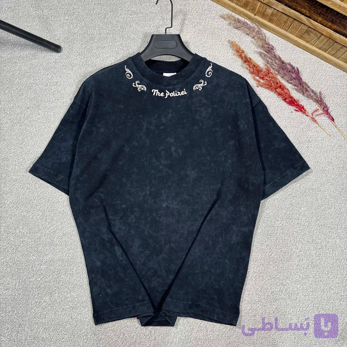 تیشرت ترک مدل اسب گلدوزی رنگ ذغالی — تصویر 1