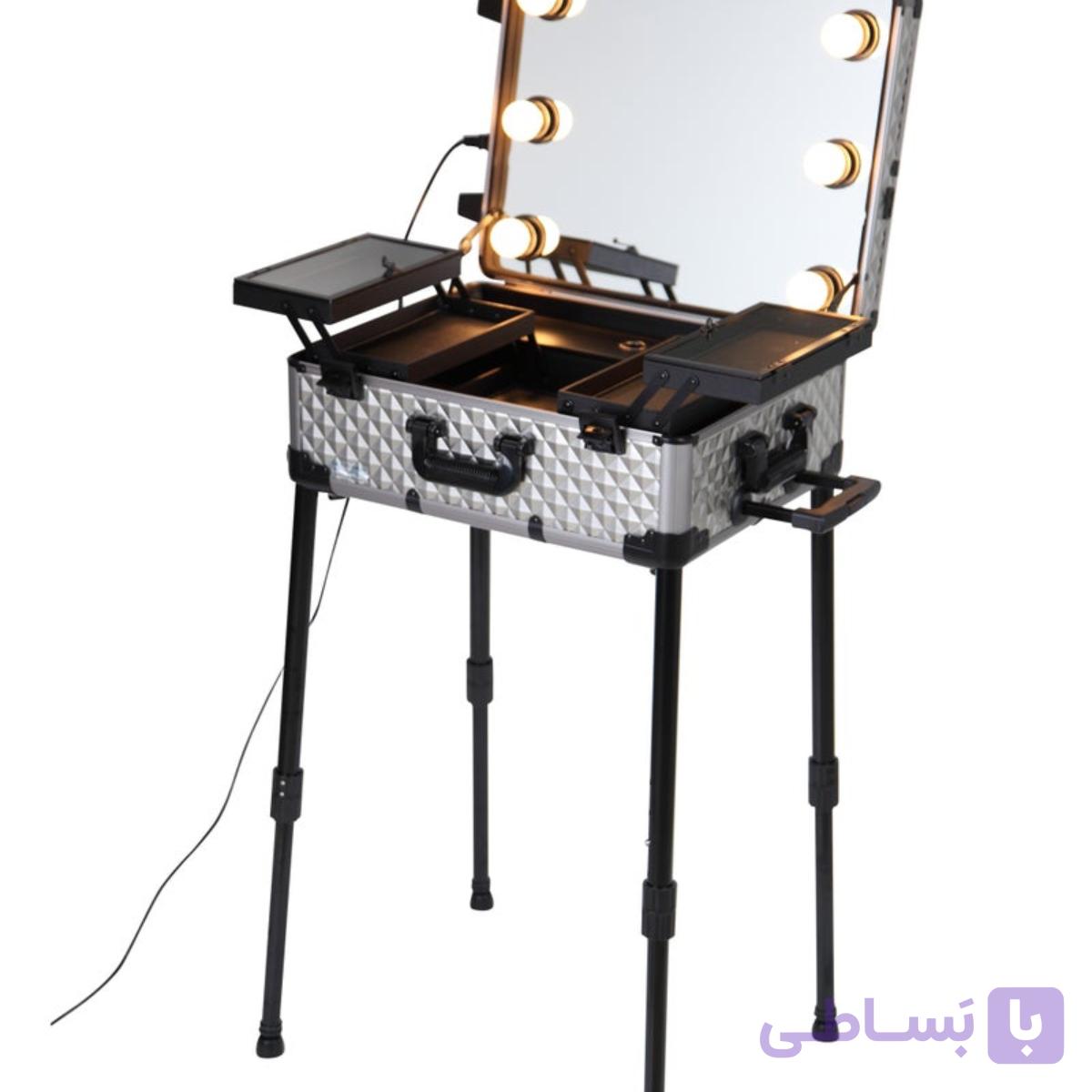 کیف میکاپ چرخ‌دار SUNRISE مدل Makeup Train Stand Case – ترولی حرفه‌ای آرایش با استند و چراغ، مناسب میکاپ آرتیست و سالن زیبایی