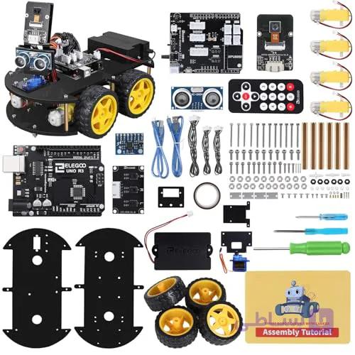 کیت ماشین رباتیک هوشمند ELEGOO مدل Smart Robot Car Kit V4.0، برد UNO R3 سازگار با Arduino، ربات آموزشی برنامه‌نویسی و الکترونیک