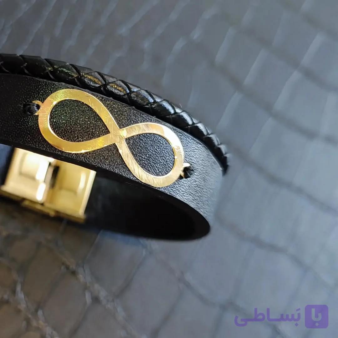 دستبند چرم گاوی دولایه با یراق استیل رنگ ثابت