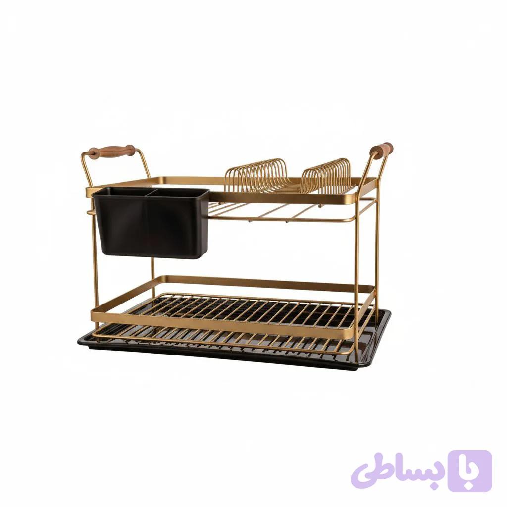 جاظرفی کنارسینکی ۲ طبقه دسته چوبی باکیفیت و درجه ۱ مشکی طلایی سفید کروم طوسی