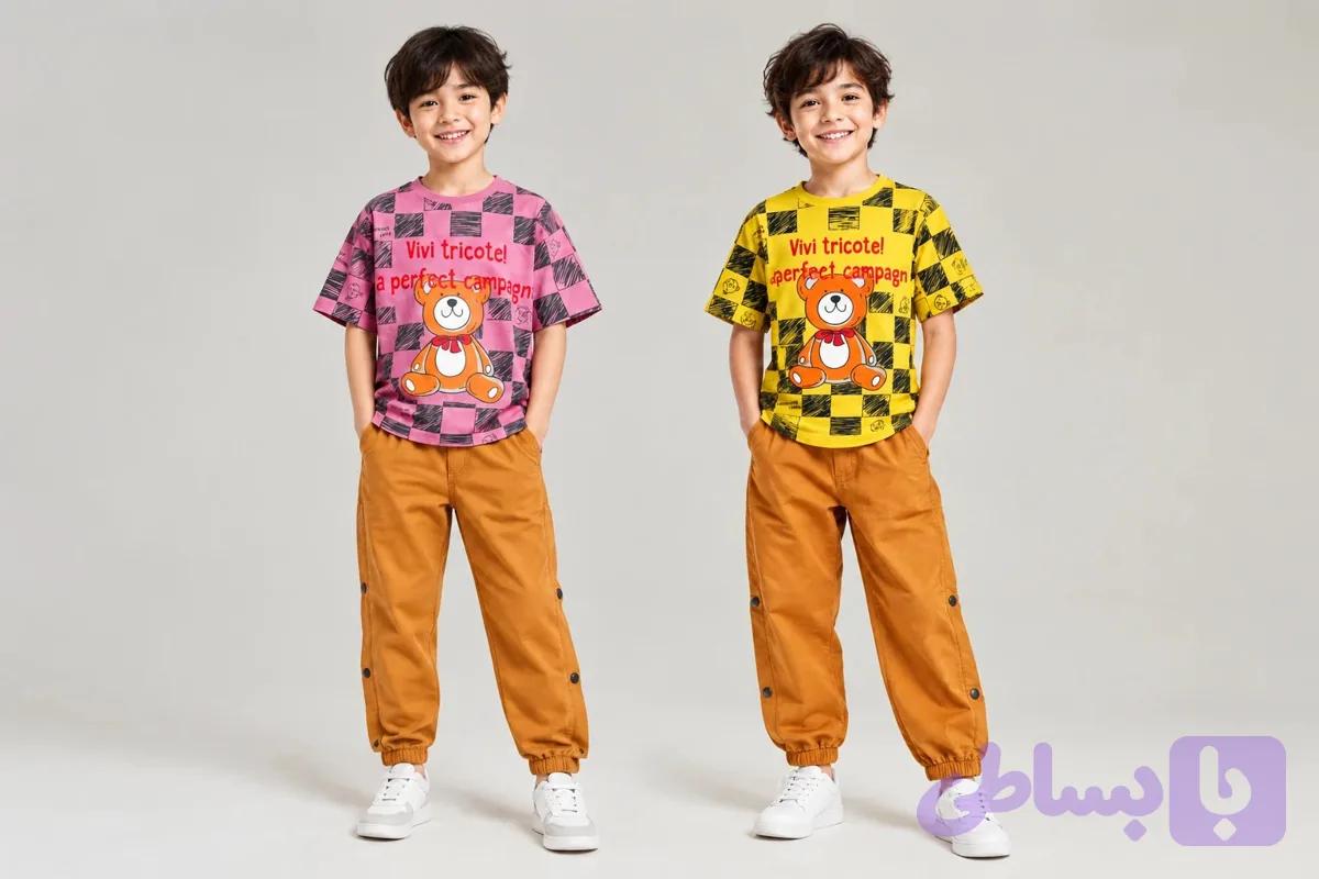 ست تی‌شرت و شلوار کتان پسرانه طرح Teddy Camp سایز ۵۵ — تصویر 1
