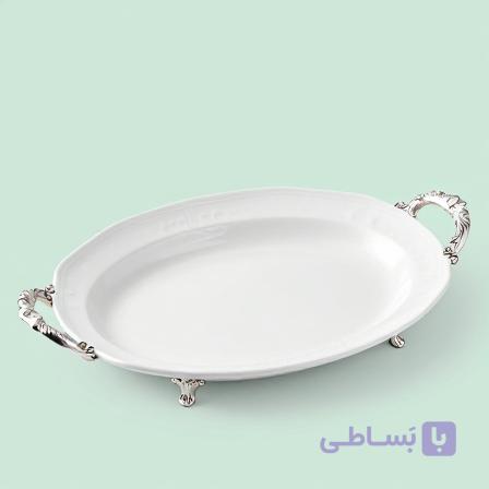 دیس پذیرایی چینی سفید با دسته‌ و پایه کد ۱۲