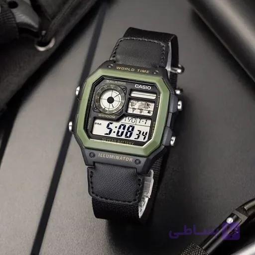 ساعت مچی مردانه کاسیو جهان  نما بند برزنتی دوردوخت نمایش دیجیتالی کیفیت عالیCASIO