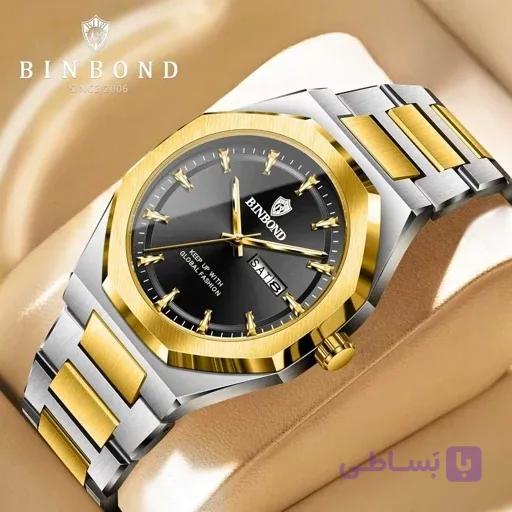 ساعت مچی مردانه اورجینال بین باند دوتقویم قفل پروانه ای شب نماBIN BOND