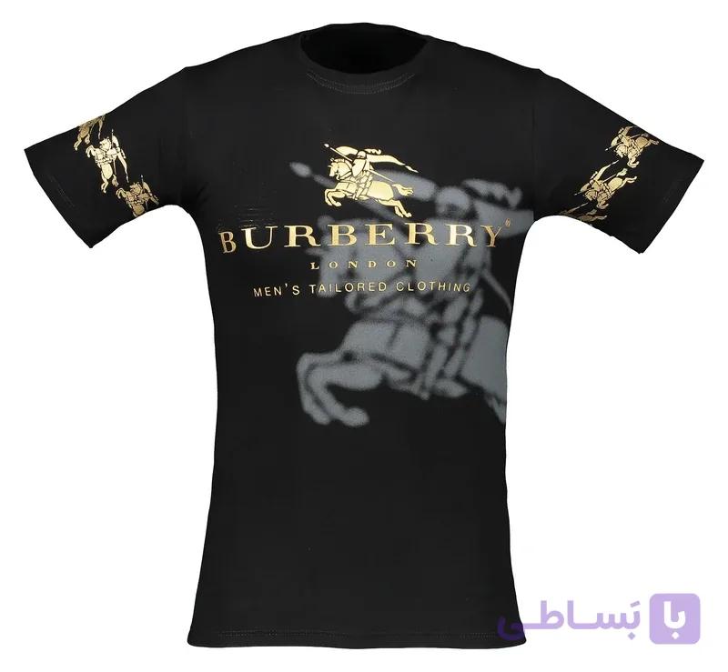 تی شرت مشکی طرح BURBERRY – آستین کوتاه، چاپ طلایی باکیفیت — تصویر 1