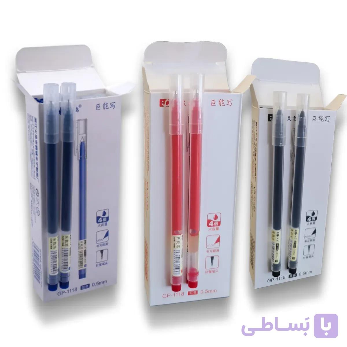 خودکار ژلی GP-111E – پک ۱۲ عددی در رنگ‌های آبی، قرمز و مشکی — تصویر 1