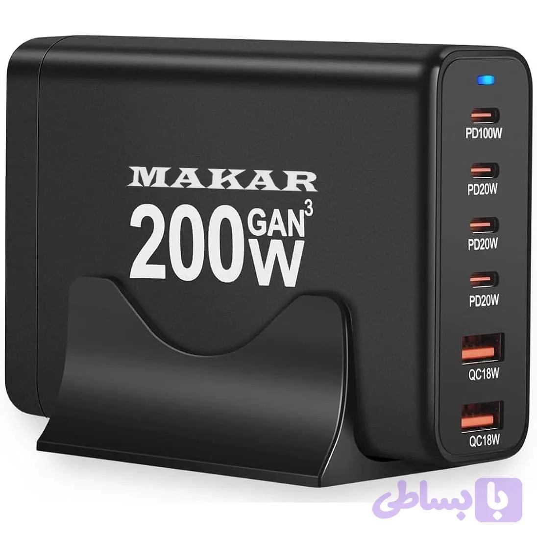 ایستگاه شارژ رومیزی 200 وات 6 پورت ماکار مدل 200W-Desktop تکنولوژی GAN3 — تصویر 1