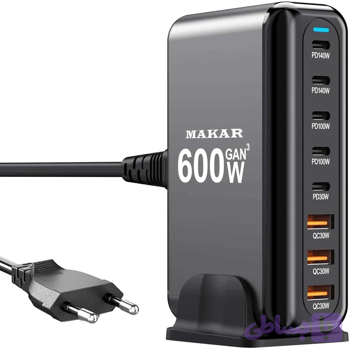 ایستگاه شارژ رومیزی 600 وات 8 پورت ماکار مدل 600W-Desktop تکنولوژی GAN3 — تصویر 1