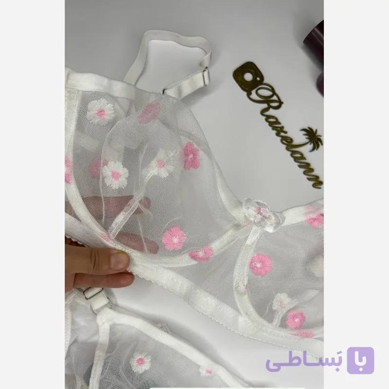 ست زنانه شورت وسوتین  تور شیشه ای مدل  بابونه