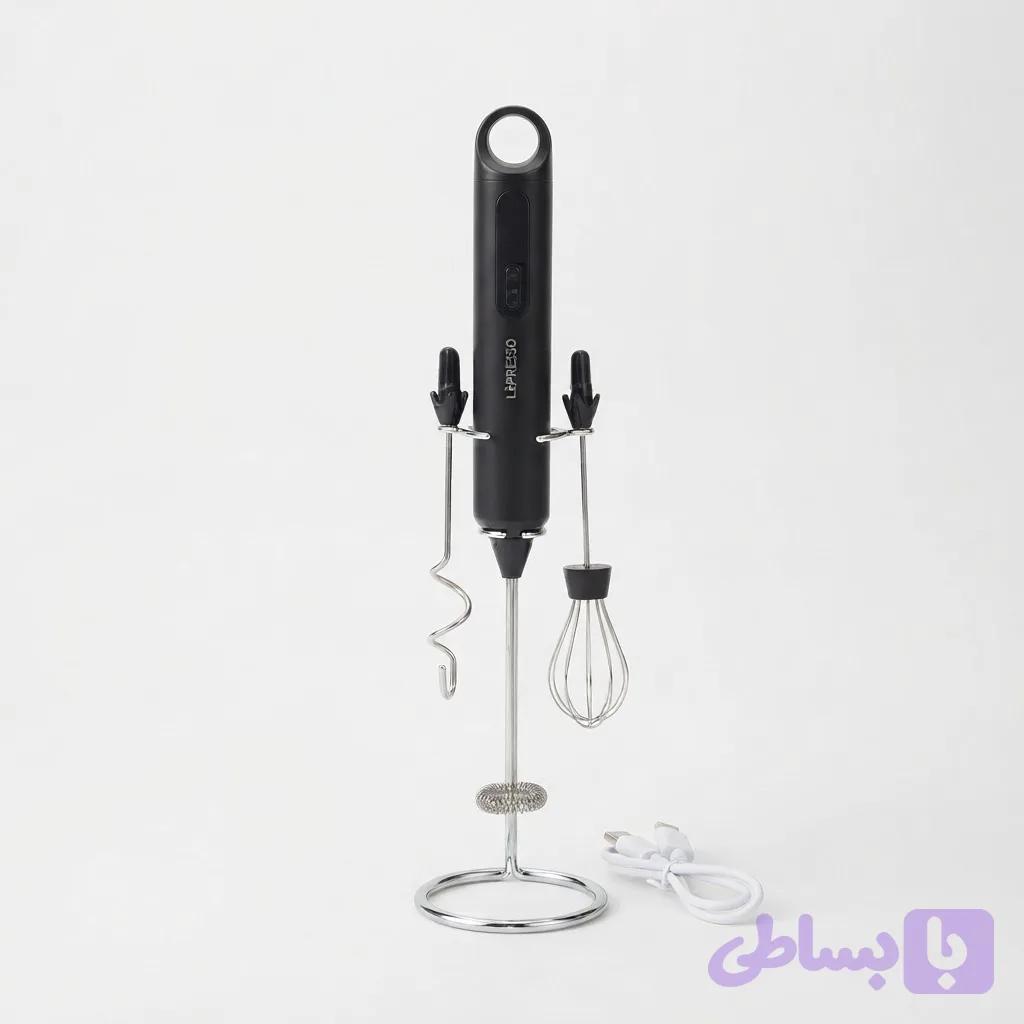 کف‌ ساز شیر و همزن شارژی دستی LePresso مدل LPCFFM0014 با ۳ سرعت و ۳ سری