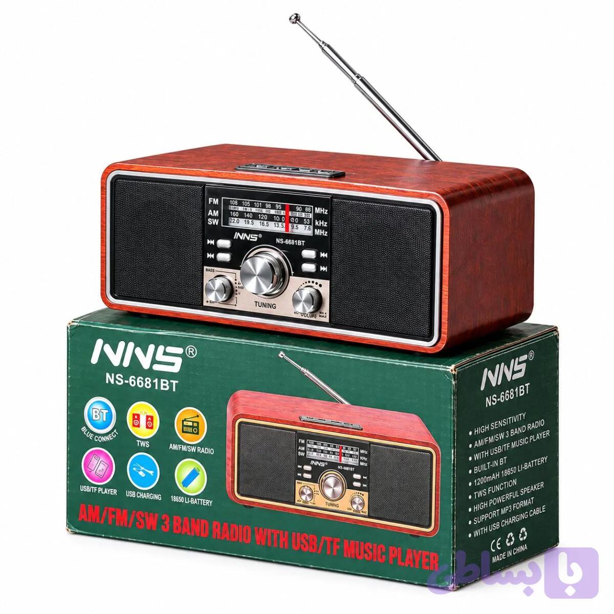 اسپیکر رادیو کلاسیک چوبی NNS-6681BT با بلوتوث و AM/FM/SW