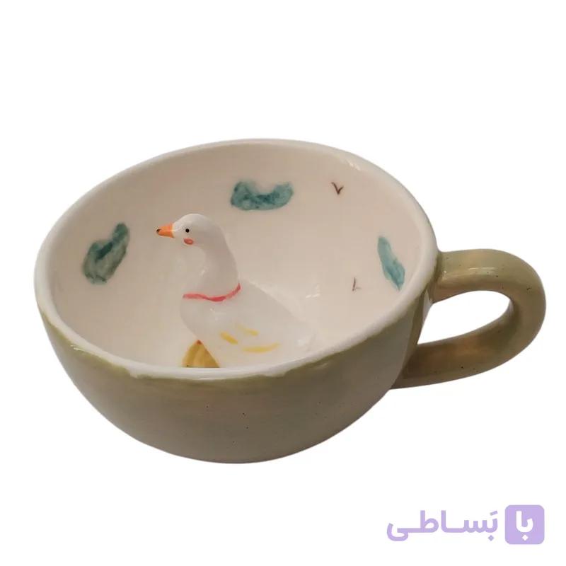 ماگ سرامیکی سوپرایزی مدل غاز رنگ سبز ماچا