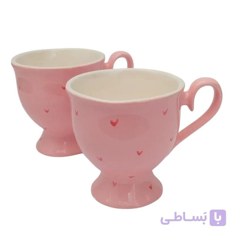 فنجان سرامیکی طرح قلبی رنگ صورتی