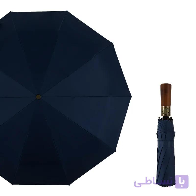 چتر دسته چوب ۱۰ فنر رنگ مشکی — تصویر 1