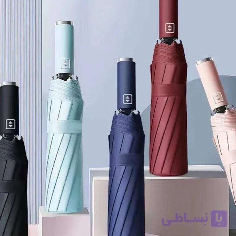چتر دسته استیل تاشو اتومات  *مشکی* — تصویر 1