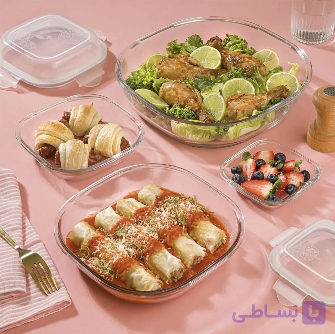 ست ظروف سرو و نگهداری چهارگوش ۴ سایز کد 2049
