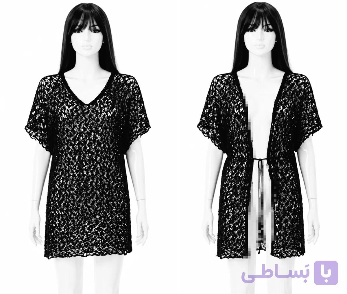 رومایویی گیپور مشکی جلوباز وجلوبسته فری سایزکد ۱۱۰