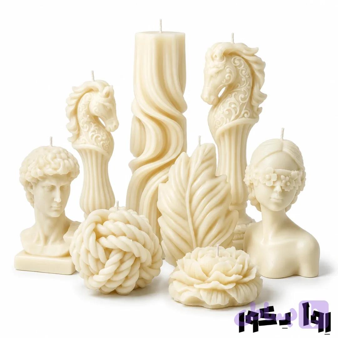 مجموعه شمع دکوراتیو لوکس مدل کلاسیو؛ پکیج ۸ پارچه تندیس‌ های هنری و ژورنالی سفید استخوانی — تصویر 1