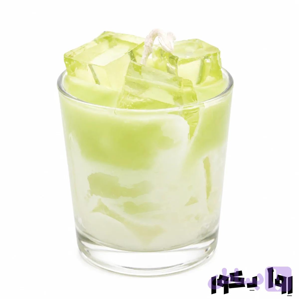 شمع ژله‌ ای ماچا لاته مدل یخ کریستالی؛ اکسسوری دکوری دست‌ ساز — تصویر 1