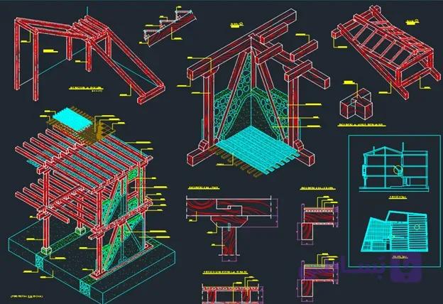 دیتیل‌های سازه‌ای و معماری خانه های چوبی Wood Frame House DWG