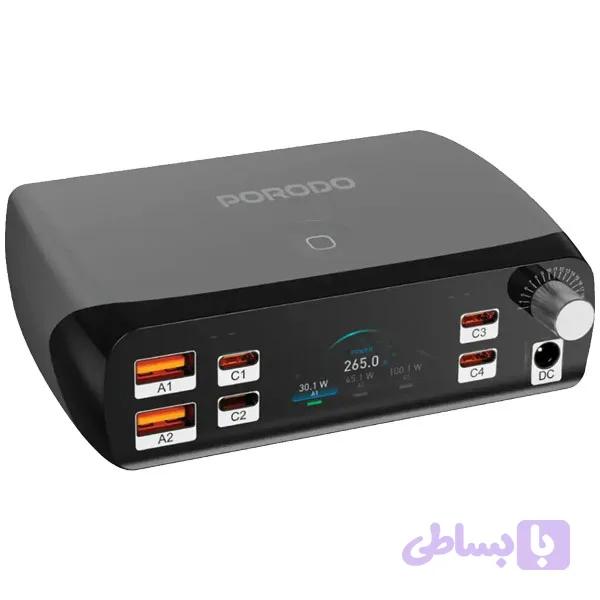 ایستگاه شارژ پرودو PowerGate با توان ۲۵۲ وات، ۶ پورت USB و پورت DC قابل تنظیم مدل PDFWCH090BK — تصویر 1