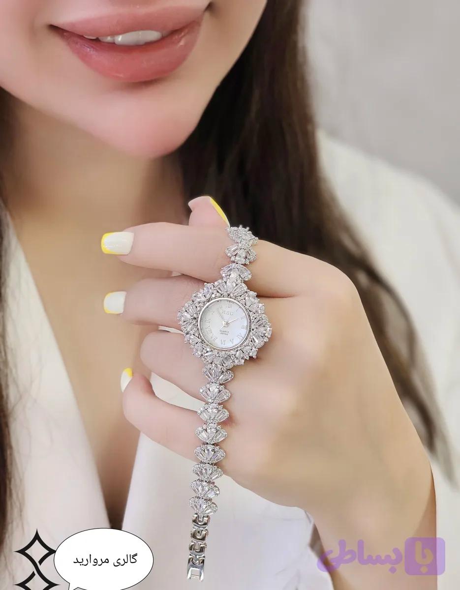 ساعت نقره جواهری زنانه روکش طلا