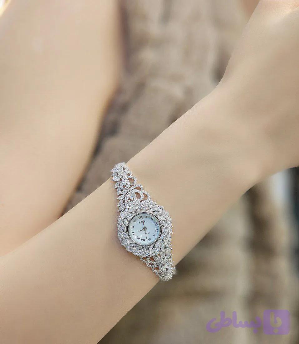 ساعت نقره جواهری زنانه روکش طلا